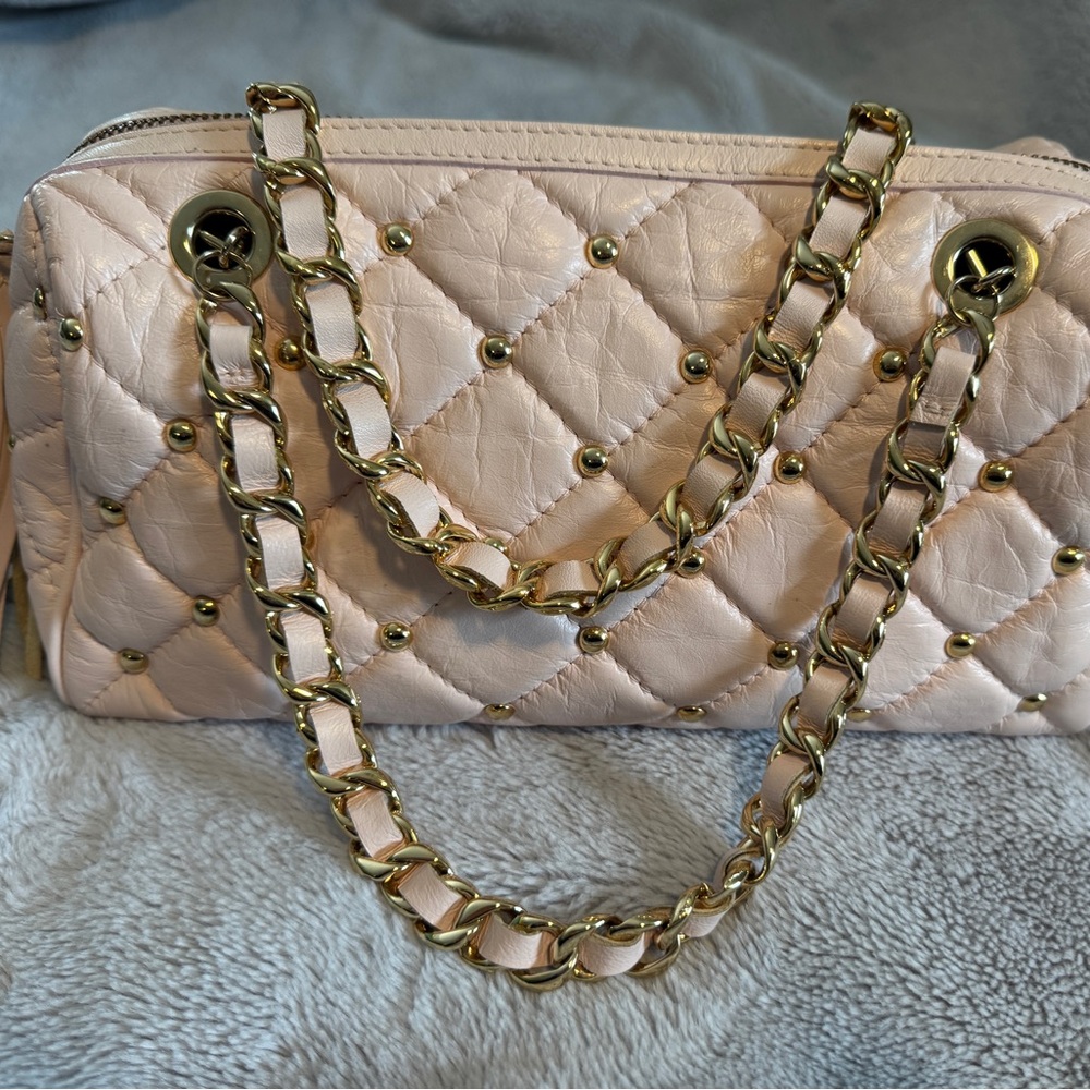 Claudia Firenze Leather Quilted Purse- Pink with Gold Accents